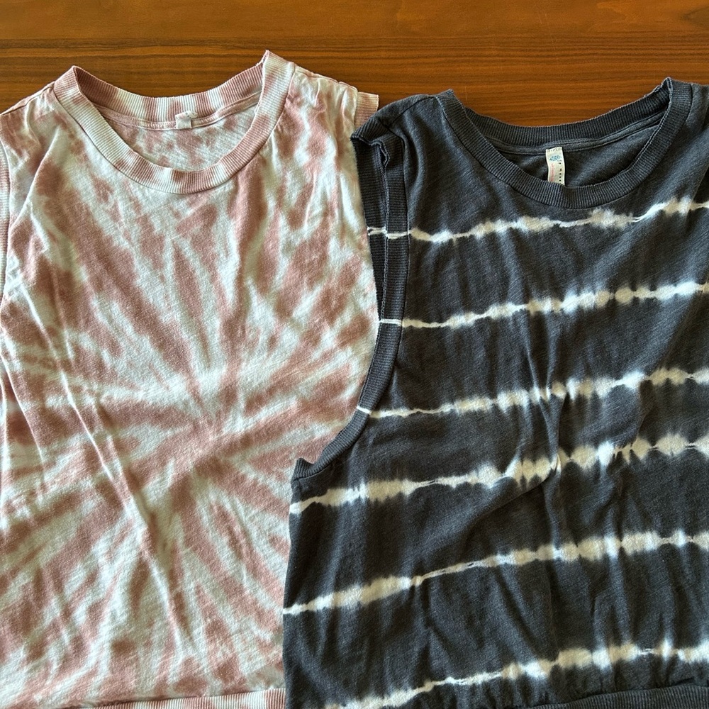 2 pack Free People Tie-Dye Sleeveless Tops - Pink and Navy